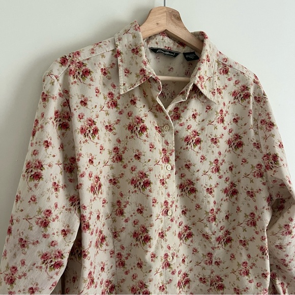 Vintage Tall Corduroy Eddie Bauer Button front shirt large Fits 12/14 Floral - Picture 9 of 15